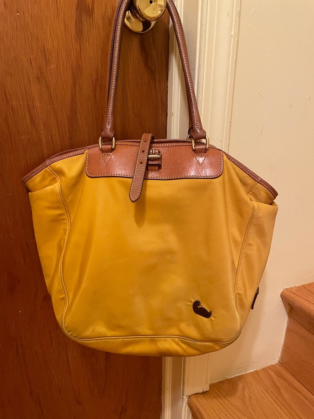 Dooney and Bourke Yellow Nylon Tote Bag with Scarlet Trim - Classic